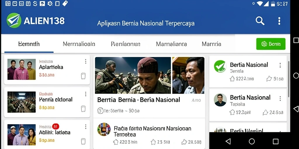 Tampilan aplikasi ALIEN138 menunjukkan antarmuka berita yang informatif dan menarik.