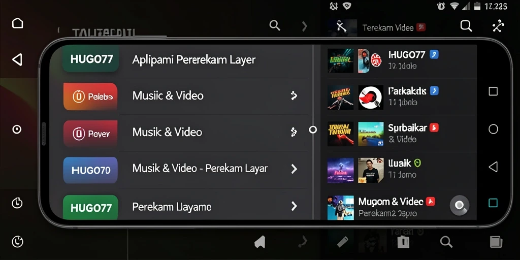 Tampilan antarmuka HUGO77 saat merekam layar dengan fitur lengkap.