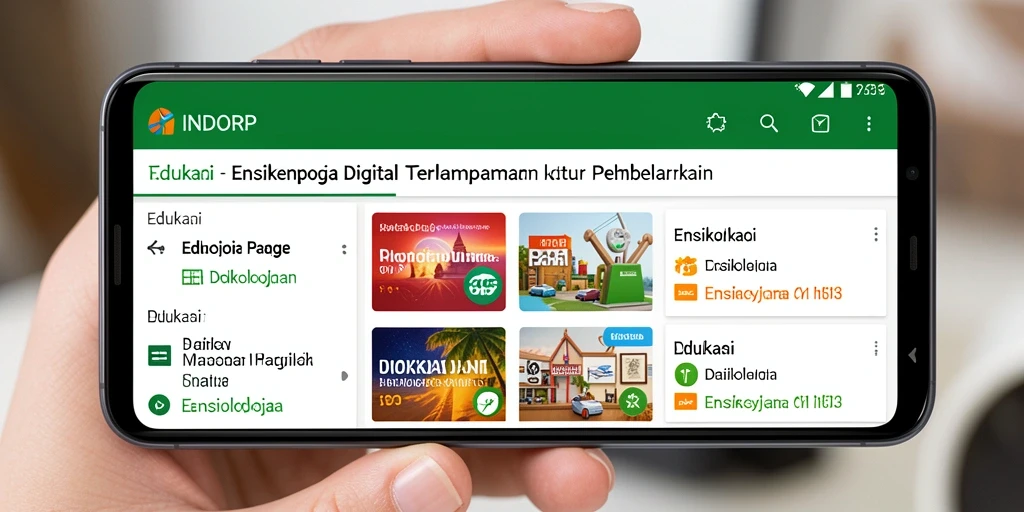 Tampilan antarmuka aplikasi Ensiklopedia INDORP yang modern dan informatif.